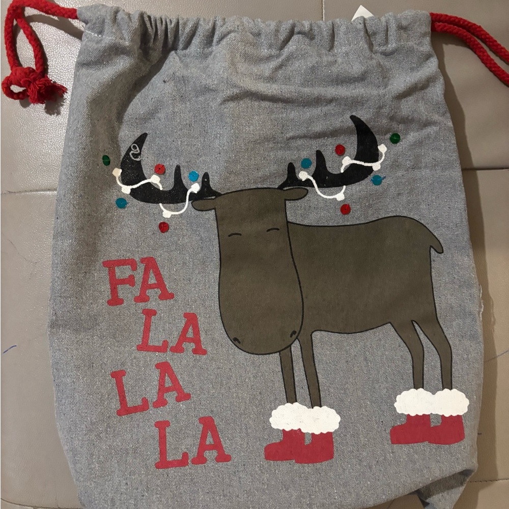 Christmas Gray Reindeer Drawstring Bag
